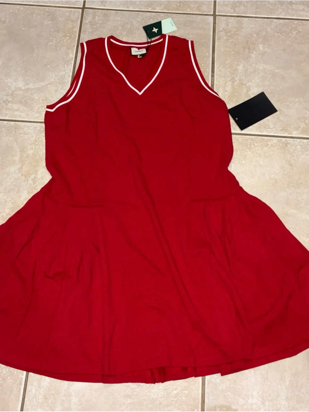 Tuckernuck Red Sleeveless V-Neck Midi Dress Red with White Trim XXL